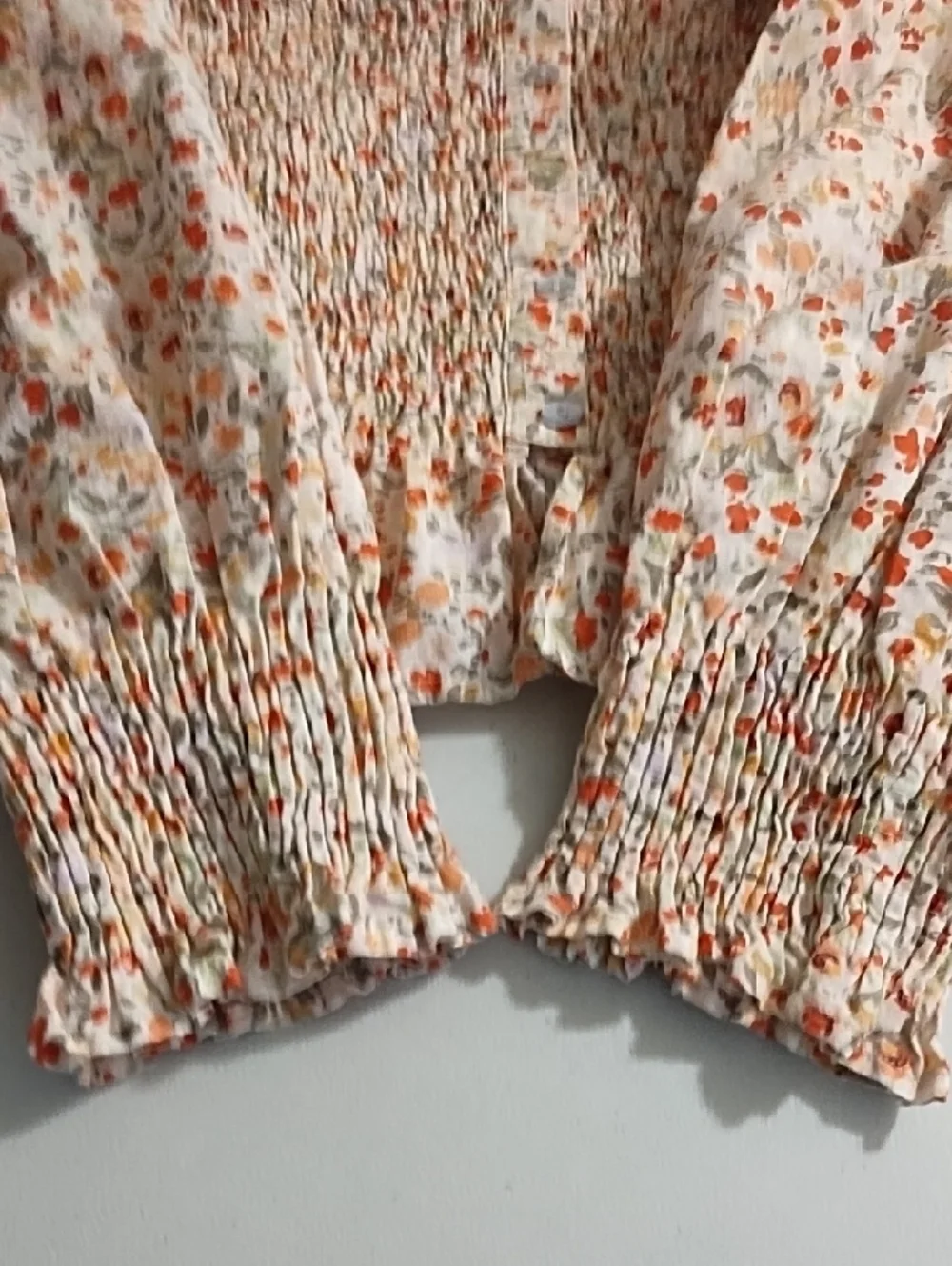 Zara Cotton Floral Off-the-Shoulder Smocked Ruffle Top